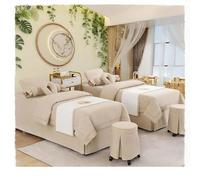 Ensemble de 4 draps de lit de massage en coton et lin de qualité supérieure, couvre-lit épais de couleur unie pour salon de beauté, housse de lit de spa inf Beige Square bedside 185*80cm(72.8*31.5in）