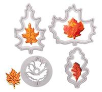Ensemble de 4 Emporte-pièces en Forme de Feuilles, Motifs Érable et Noël pour Biscuits, Pâtes et Scrapbooking, Accessoires de Pâtisserie Lavables, Cadeau Créatif
