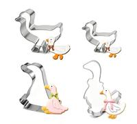 Ensemble de 4 Emporte-Pièces en Forme d'Oie, Moules à Biscuits Animaux, Outils de Cuisson en Acier Inoxydable pour Divers Aliments, Deux Formes Différentes, Pâtisserie de Noël