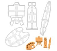 ensemble de 4 emporte-pièces sur le thème de la peinture (motifs: pinceau, palette, support de chevalet et tube de peinture), 4 pièces