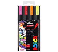 Ensemble De 4 Feutres De Peinture Fluo Uni Posca PC-5M Dans Un Étui