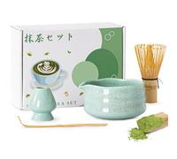 Ensemble de 4 fouets à matcha avec fouet à matcha en bambou, bol en céramique, cuillère et support, kit complet à matcha avec coffret cadeau pour les amateurs de matcha