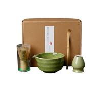 Ensemble de 4 fouets à matcha exquis, élégant kit à matcha comprenant un bol à matcha en céramique avec bec verseur et un support pour fouet à matcha (vert)