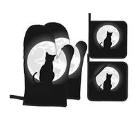 Ensemble de 4 Gants de Cuisine et maniques à Motif Chat Motif Lune Motif Lune Halloween