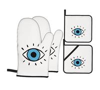 Ensemble de 4 Gants de Four et maniques Evil Eye, Gants de Four, Coussin Chauffant Polyvalent, résistant à la Chaleur élevée, Gants de Cuisine pour Cuisiner, Cuire au Four, Griller