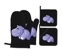 Ensemble de 4 Gants de Four et maniques Hippo Mignons, Gants de Four, Coussin Chauffant Polyvalent, résistant à la Chaleur élevée, Gants de Cuisine pour Cuisiner, Cuire au Four, Griller