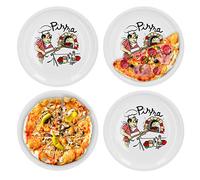 Ensemble de 4 grandes assiettes à pizza Ø 29,5 cm avec motif du chef Accessoires gastro Plats en porcelaine stables pour la boulangerie-pâtisserie Plaque de grill Assiette de service Antipasti