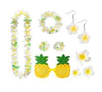 Ensemble De 4 Guirlandes Hawaïennes, 1 Paire De Verres À Ananas, 1 Paire De Boucles D'Oreilles De Vacances À La Mer, Accessoires Assortis Pour Le Bal Des Finissants.