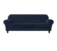 Ensemble de 4 housses de canapé en velours extensible pour canapé 3 places avec housses de coussin séparées pour la protection de meubles pour canapés sectionnels, collection bleu marine
