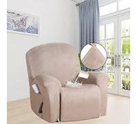 Ensemble De 4 Housses Extensibles for Fauteuil Inclinable, en Velours, avec Pochette Rangement(Khaki)