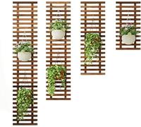 Ensemble de 4 jardinières murales en Bois for Plantes d'intérieur, Support de jardinière en Treillis, Supports d'air avec Cadre for Affichage(Walnut Color)