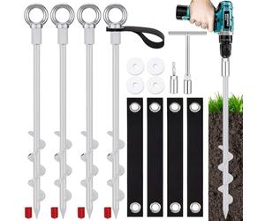Ensemble de 4 Kit Ancrage Trampoline,Piquets de Tente à Visser,Ancrage au Sol,Ancrage au Sol Portique Piquets de Tente pour Tente de,CampingTrampoline,Auvents, pour Vents Violents