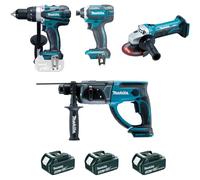 ENSEMBLE DE 4 MACHINES MAKITA 18 V LI-ION 4 AH (DDF458 + DTD152 + DHR202 + DGA452) - DLX4054MX1