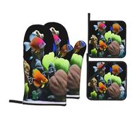 Ensemble de 4 maniques et Dessous de Plat à Motifs Marins Mignons • Isolants et antidérapants, Ces Gants de Cuisine sont Parfaits pour la Cuisson, la pâtisserie et Les grillades.