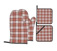 Ensemble de 4 maniques et Gants de Cuisine résistants à la Chaleur, Motif Tartan Clan Maclean, avec Poche de Protection pour ustensiles, pour Griller, Cuire au Four et préparer des Plats cuisinés.