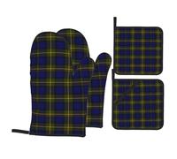 Ensemble de 4 maniques et Gants de Cuisine résistants à la Chaleur, Motif Tartan Clan Moore, avec Poche de Protection pour ustensiles, pour Griller, Cuire au Four et préparer des Plats cuisinés.