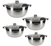 Ensemble de 4 Marmites 24/26/28/30 cm Inox, Poignées et Couvercles,Gris