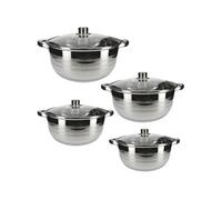 Ensemble de 4 Marmites 24/26/28/30 cm Inox, Poignées et Couvercles,Gris