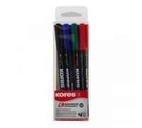 Kores - K-Marker P1 : Marqueurs Permanents de Couleur, Pointe Fine en Fibre, Encre Résistante à l'Eau et à Faible Odeur, pour Toutes les Surfaces, Paquet de 4 Couleurs Assorties
