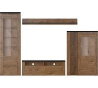 Ensemble de 4 meubles de salon de la collection SANTIAGO. Couleur chêne et noir avec effet bois.