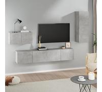 Ensemble de 4 meubles TV en bois gris béton - Meuble TV élégant, vitrines modernes et meubles de rangement polyvalents pour le salon, le divertissement à domicile et l'organisation