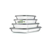 NutriChef Ensemble de 4 moules en verre - 4 couvercles fraîcheur sans BPA - Empilables - compatibles lave-vaisselle - idéal pour Meal Prep & stockage