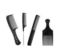 Ensemble de 4 peignes de coiffure antistatiques en fibre de carbone résistant à la chaleur, peigne à dents larges/peigne à dents fines en acier, adapté à tous les styles de cheveux.