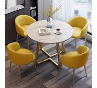 Ensemble de 4 petites tables de conférence rondes compactes et de 80 cm, 4 chaises en cuir synthétique jaune pour la maison, le bureau, la réception, la salle à manger