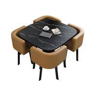 Ensemble de 4 petites tables de salle à manger de cuisine - Table en bois peu encombrante avec chaises en cuir synthétique - Combo multifonction de conférence/négociation (marron)