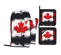 Ensemble de 4 pièces avec doublure douce et isolation épaisse Motif drapeau canadien AKGFFDS pour cuisine et barbecue en plein air