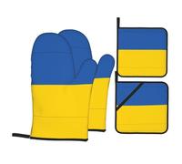 Ensemble de 4 pièces avec doublure douce et isolation épaisse pour cuisine et barbecue en plein air Motif drapeau de l'Ukraine AKGFFDS