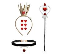 Ensemble De 4 Pièces Avec Ensemble D'Accessoires Pour Reine De Pêche Rouge, Accessoires De Jeu De Rôle Pour Enfants, Y Compris Couronne De Paillettes Dorées, Boucles D'Oreilles D'Amour, Magique.