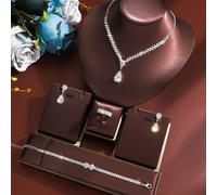 Ensemble de 4 pièces : Collier + Boucles d'oreilles + Bracelet + Bague, Ensemble de bijoux de luxe pour femmes, Mode & Élégant, Meilleur accessoire pour mariage, gala, fête et port quotidien Taille Un