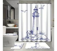 Ensemble de 4 pièces comprenant un rideau de douche moderne imperméable à motif phare, 12 crochets, un tapis de bain, un tapis en forme de U et un couvre-toilettes pour la décoration de votre salle d
