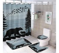 Ensemble de 4 pièces comprenant un rideau de douche « Ourson des bois » (72 po x 72 po), un couvre-abattant de toilette antidérapant, un tapis en forme de U et un ensemble de décoration de salle de b