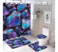 Ensemble de 4 pièces comprenant un rideau de douche psychédélique en fragments de cristal colorés (72 po x 72 po), un couvre-abattant de toilette antidérapant, un tapis en forme de U et un ensemble d