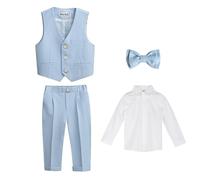 Ensemble de 4 Pièces Costume Garçon Smoking, Garçon d'Honneur, Gentilhomme Baptême Bébé Vêtements Soirée Mariage Cérémonie Fête Tenue Blau F 4-5 Ans