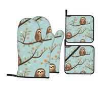 Ensemble de 4 pièces de cuisine HJFCZH Lazy Cute Sloth Hanging The Branches Prints Isolation thermique et anti-brûlure pour cuisine et barbecue en plein air