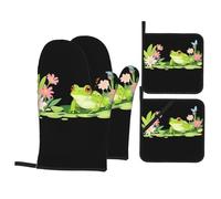 Ensemble de 4 pièces de cuisine WHJDPP Little Frog in the Florals - Isolation thermique et anti-brûlure - Pour cuisine et barbecue en plein air