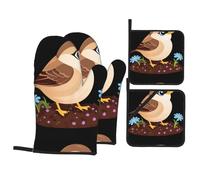 Ensemble de 4 pièces de cuisine WHJDPP Little Sparrow in the Flowerbed Imprimé Isolation thermique et anti-brûlure pour cuisine et barbecue en plein air