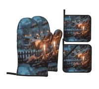 Ensemble de 4 pièces de cuisine WHJDPP The Lone Lamp Under the Cedars - Imprimé isolant thermique et résistant aux brûlures - Pour la cuisine et le barbecue en plein air