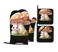 Ensemble de 4 pièces de cuisson WHJDPP Little Rabbit Under The Champignon Imprimé Isolation thermique et anti-brûlure pour cuisine et barbecue en plein air