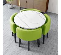 Ensemble de 4 pièces de salle à manger rondes pour 4 personnes, avec 1 table et 4 chaises en polyuréthane pour négociation d'affaires, réception de bureau, bar de petit-déjeuner, salon, vert