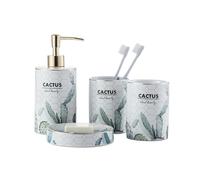 Ensemble de 4 pièces de salle de bain en céramique avec distributeur de savon, brosse à dents, gobelet et accessoires de salle de bain avec plat pour décoration de badrum, décoration côtière (blanc)