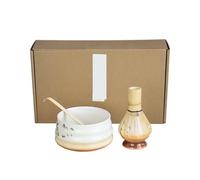 Ensemble de 4 pièces de service à thé Matcha fait à la main, facile à nettoyer, avec support, bol, fouet, cuillère, accessoires traditionnels de cérémonie Kit Thé Matcha(Yellow)