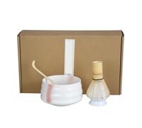 Ensemble De 4 Pièces De Service À Thé Matcha Fait À La Main, Facile À Nettoyer, Avec Support, Bol, Fouet, Cuillère, Accessoires Traditionnels De Cérémonie Kit Thé Matcha(Tea white)