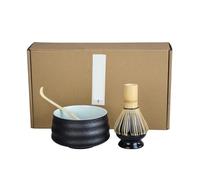 Ensemble de 4 pièces de service à thé Matcha fait à la main, facile à nettoyer, avec support, bol, fouet, cuillère, accessoires traditionnels de cérémonie Kit Thé Matcha(All black)
