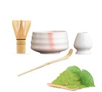Ensemble de 4 pièces de thé matcha japonais avec pinceau à thé, support de brosse à thé, bol à matcha et pelle à thé, cérémonie du thé traditionnelle, cadeau pour les amateurs de thé et les débutants