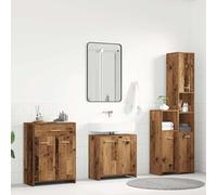 Ensemble de 4 pièces en bois antique pour salle de bain avec meuble lavabo (60 x 33 x 60 cm) haut Sto (30 x 30 x 183,5 cm) meuble bas (30 x 30 x 95 cm) design peu encombrant.