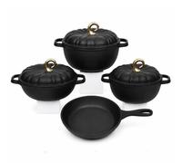 Ensemble De 4 Pièces En Fonte Émaillée, Cocottes En Forme De Citrouille Avec Couvercles Et Poêle, Batterie De Cuisine Durable Pour Ragoûts, Soupes Et Repas Du Quotidien